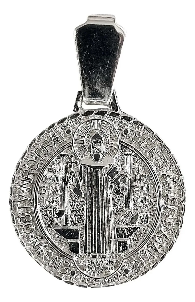 Dije Medalla San Benito Doble Vista Plata 925 Diamantada - Joyaris Joyería Fina Artesanal Mexicana