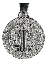 Dije Medalla San Benito Plata 925 Doble Vista Diamantada Modelo 906 - Imagen 2