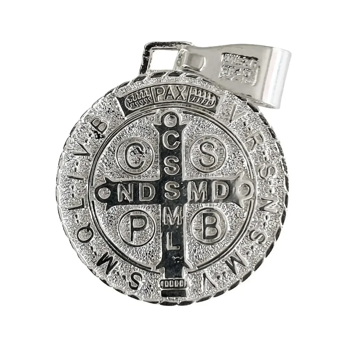 Dije Medalla San Benito de Plata .925 Doble Vista Diamantada 25 mm - Imagen 3