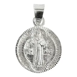 Dije Medalla San Benito Plata .925 Doble Vista Diamantado 27x18 mm - Imagen 1