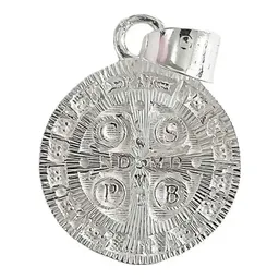 Dije Medalla San Benito Plata .925 Doble Vista Diamantado 27x18 mm - Imagen 2