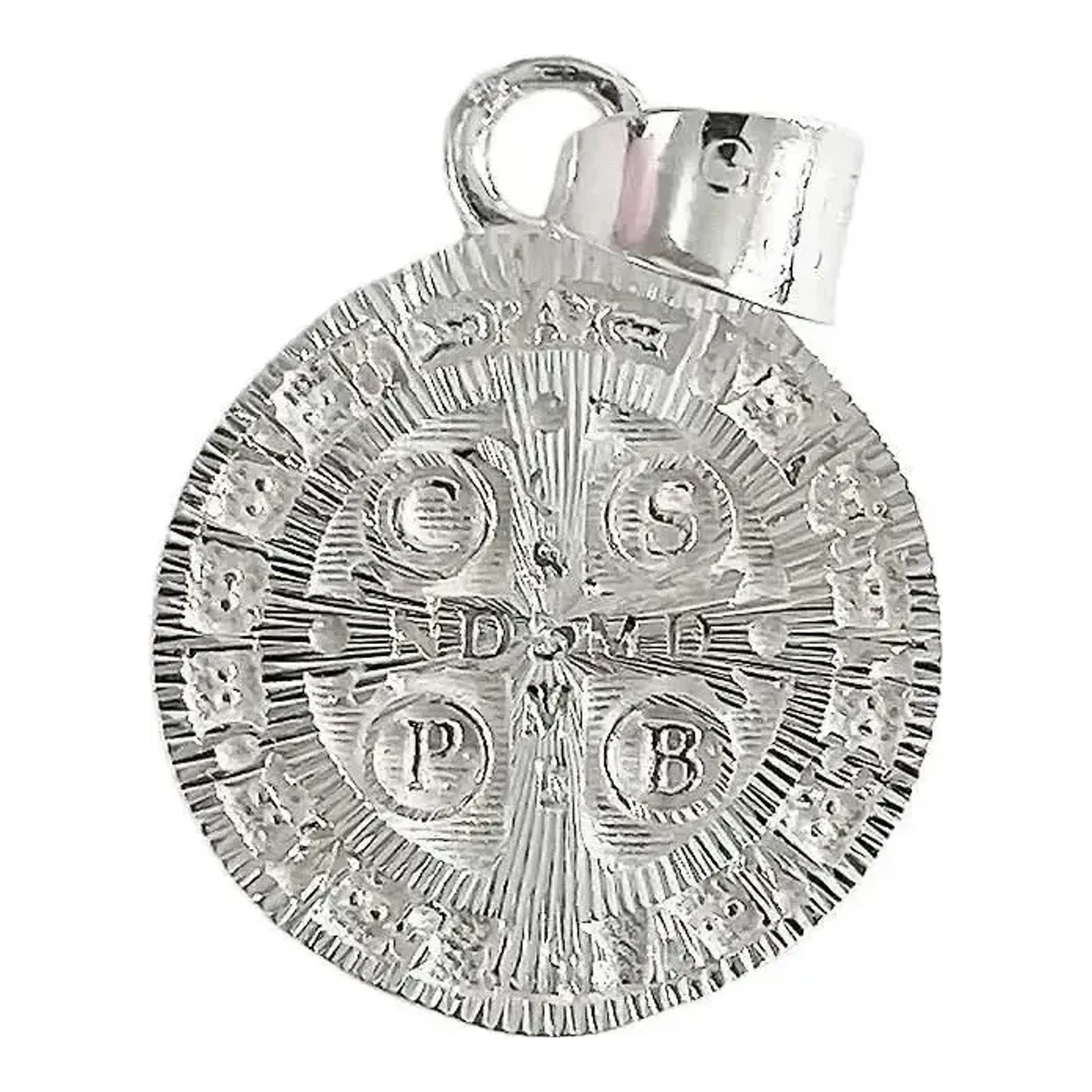 Dije Medalla San Benito Plata .925 Doble Vista Diamantado 27x18 mm - Imagen 2