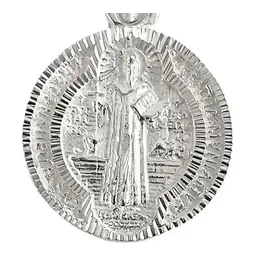 Dije Medalla San Benito Plata .925 Doble Vista Diamantado 27x18 mm - Imagen 3