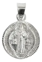 Dije Medalla San Benito Plata 925 Doble Vista Diamantado Modelo 1340 - Imagen 1