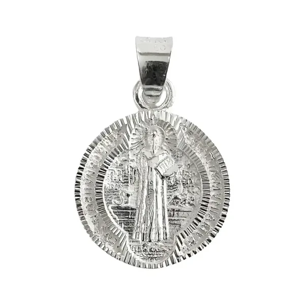 Dije Medalla San Benito Plata 925 Doble Vista Diamantado - Imagen 1