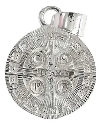 Dije Medalla San Benito Plata 925 Doble Vista Diamantado Modelo 1340 - Imagen 2