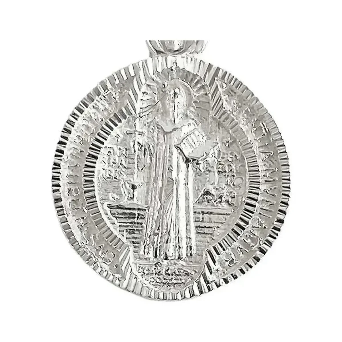 Dije Medalla San Benito Plata 925 Doble Vista Diamantado Modelo 1340 - Imagen 3