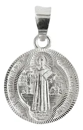 Dije Medalla San Benito Plata 925 Doble Vista Diamantado Modelo 1341 - Imagen 1