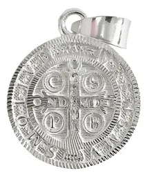 Dije Medalla San Benito Plata 925 Doble Vista Diamantado Modelo 1341 - Imagen 2