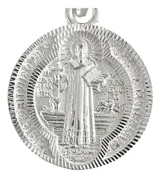 Dije Medalla San Benito Plata 925 Doble Vista Diamantado Modelo 1341 - Imagen 3