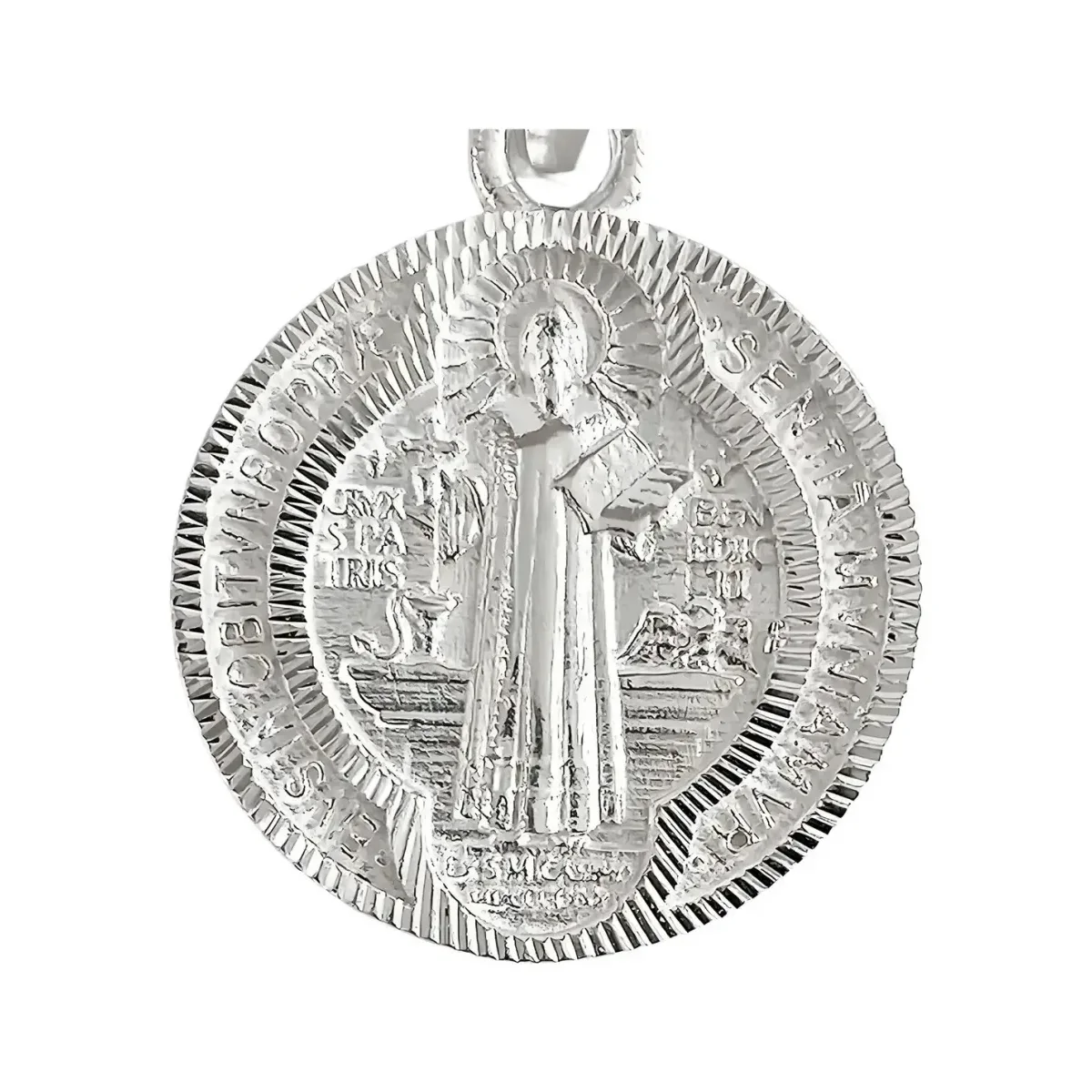 Dije Medalla San Benito de Plata .925 Doble Vista Diamantado - Imagen 3