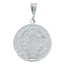 Dije Medalla San Benito Plata 925 Doble Vista Liso Unisex - Imagen 1