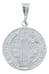 Dije Medalla San Benito Plata 925 Doble Vista Liso Unisex - Imagen 1