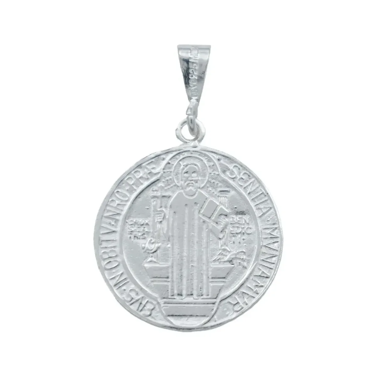 Dije Medalla San Benito Plata .925 doble vista liso unisex, joyería religiosa de protección, amuleto espiritual plata, diseño