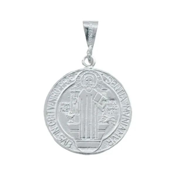 Dije Medalla San Benito Plata 925 Doble Vista Liso Unisex - Imagen 1