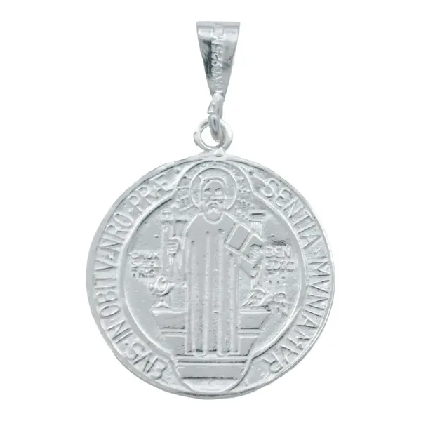 Dije Medalla San Benito Plata 925 Doble Vista Liso Unisex - Imagen 1