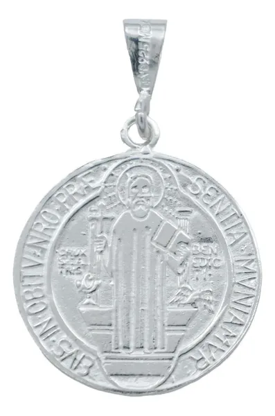 Dije Medalla San Benito Plata 925 Doble Vista Liso Unisex - Imagen 1