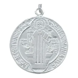 Dije Medalla San Benito Plata 925 Doble Vista Liso Unisex - Imagen 2