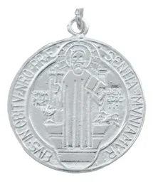 Dije Medalla San Benito Plata 925 Doble Vista Liso Unisex - Imagen 2