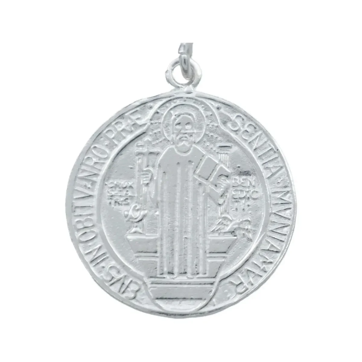 Dije Medalla San Benito Plata 925 Doble Vista Liso Unisex - Imagen 2