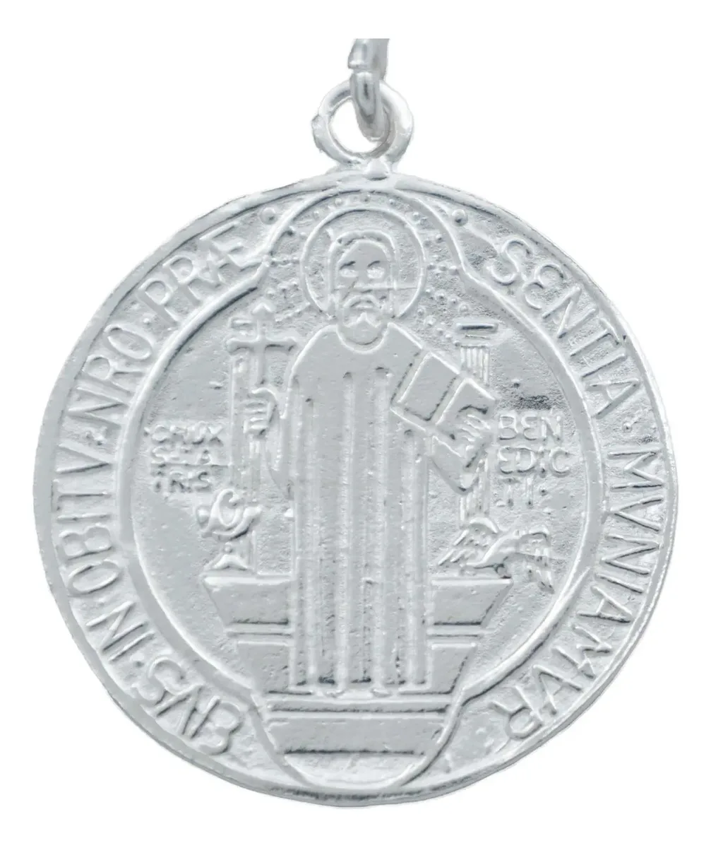 Dije Medalla San Benito Plata 925 Doble Vista Liso Unisex - Imagen 1