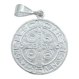 Dije Medalla San Benito Plata 925 Doble Vista Liso Unisex - Imagen 3