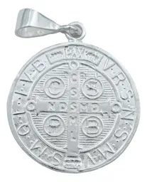 Dije Medalla San Benito Plata 925 Doble Vista Liso Unisex - Imagen 3