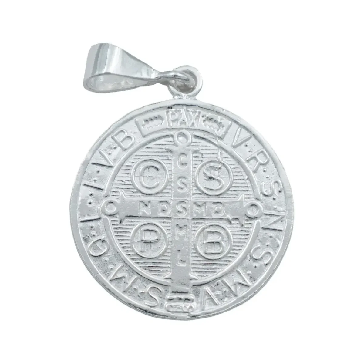 Dije Medalla San Benito Plata 925 Doble Vista Liso Unisex - Imagen 3