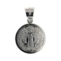 Dije Medalla San Benito Plata 925 Doble Vista Protección - Imagen 1