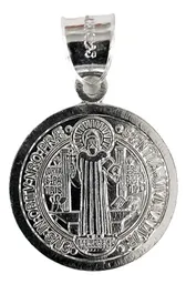 Dije Medalla San Benito Plata 925 Doble Vista Protección - Imagen 1