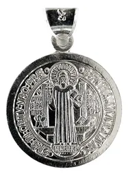 Dije Medalla San Benito Plata 925 Doble Vista Protección - Imagen 2