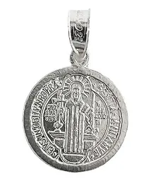 Dije Medalla San Benito Plata 925 Doble Vista Religiosa Unisex - Imagen 1