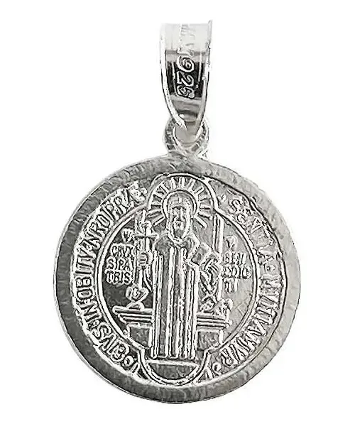 Dije Medalla San Benito Plata 925 Doble Vista Religiosa Unisex - Imagen 1