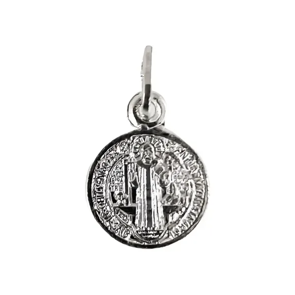 Dije Medalla San Benito Plata .925 Doble Vista - Imagen 1