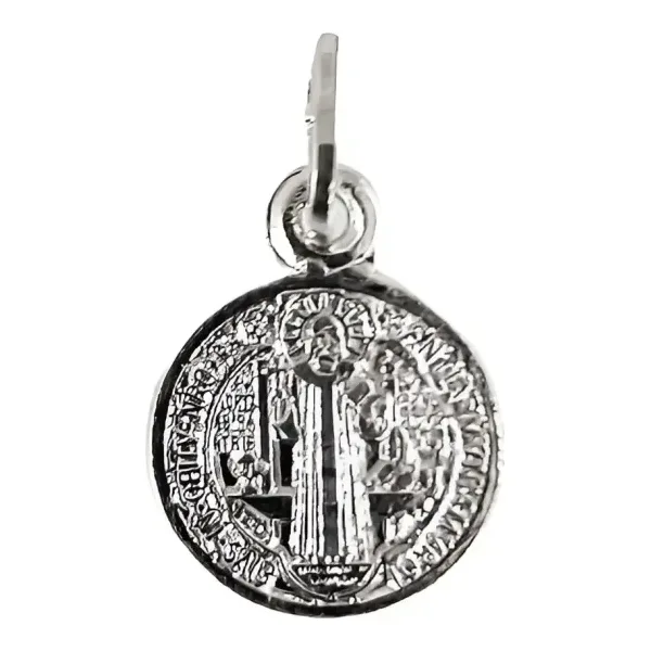 Dije Medalla San Benito Plata .925 Doble Vista - Imagen 1