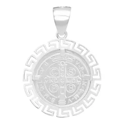 Dije Medalla San Benito Plata 925 Grecas Zirconias 3.4 Cm - Imagen 2