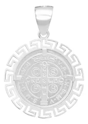 Dije Medalla San Benito Plata 925 Grecas Zirconias 3.4 Cm - Imagen 2