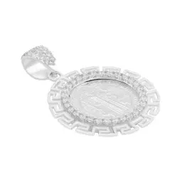 Dije Medalla San Benito Plata 925 Grecas Zirconias 3.4 Cm - Imagen 3