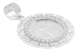 Dije Medalla San Benito Plata 925 Grecas Zirconias 3.4 Cm - Imagen 3
