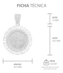 Dije Medalla San Benito Plata 925 Grecas Zirconias 3.4 Cm - Imagen 6