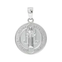 Dije Medalla San Benito Plata .925 Liso Artesanal Religioso - Imagen 1