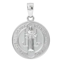 Dije Medalla San Benito Plata .925 Liso Artesanal Religioso - Imagen 1