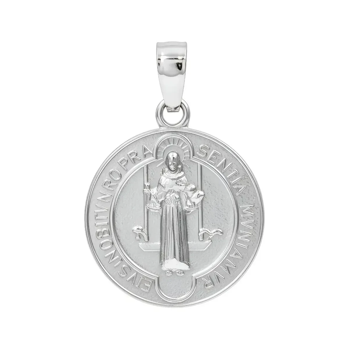 Dije Medalla San Benito Plata .925 liso artesanal unisex - Joyaris joyería fina mexicana