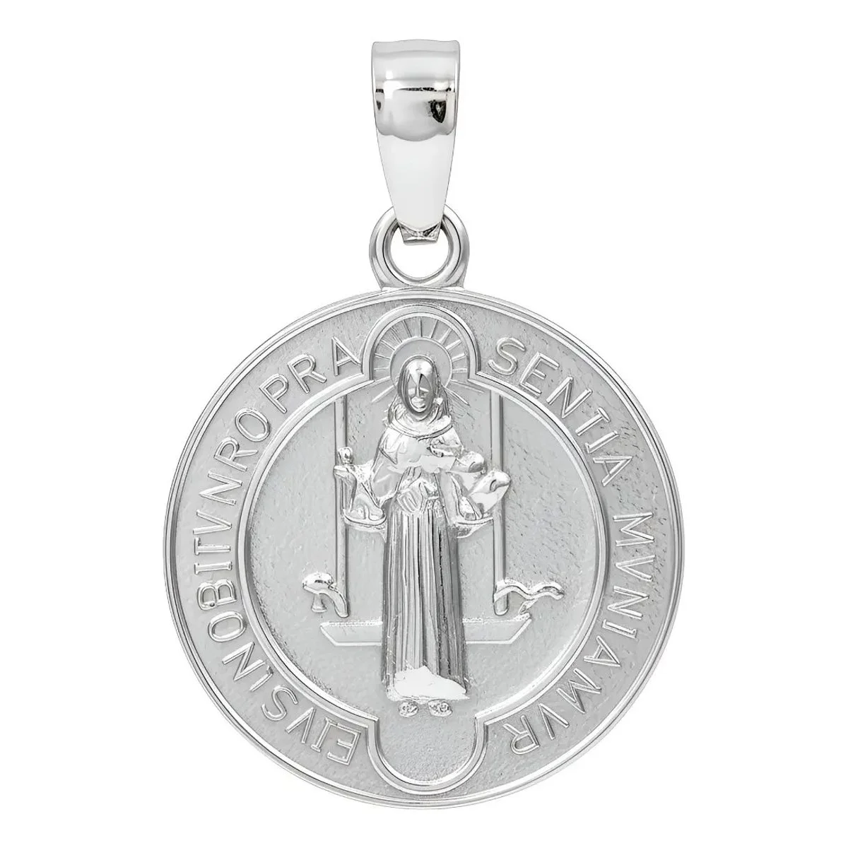 Dije Medalla San Benito Plata .925 liso artesanal unisex - Joyaris joyería fina mexicana