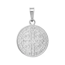 Dije Medalla San Benito Plata .925 Liso Artesanal Religioso - Imagen 2