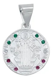Dije Medalla San Benito Plata 925 Tricolor con Zirconia Doble Vista - Imagen 1