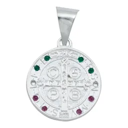 Dije Medalla San Benito Plata 925 Tricolor con Zirconia Doble Vista - Imagen 3