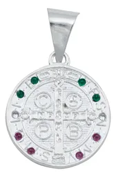 Dije Medalla San Benito Plata 925 Tricolor con Zirconia Doble Vista - Imagen 3