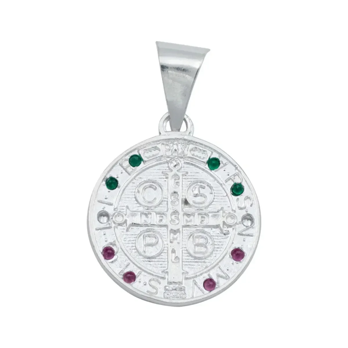 Dije Medalla San Benito Plata 925 Tricolor con Zirconia Doble Vista - Imagen 3