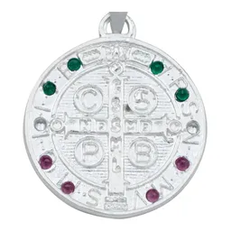 Dije Medalla San Benito Plata 925 Tricolor con Zirconia Doble Vista - Imagen 4